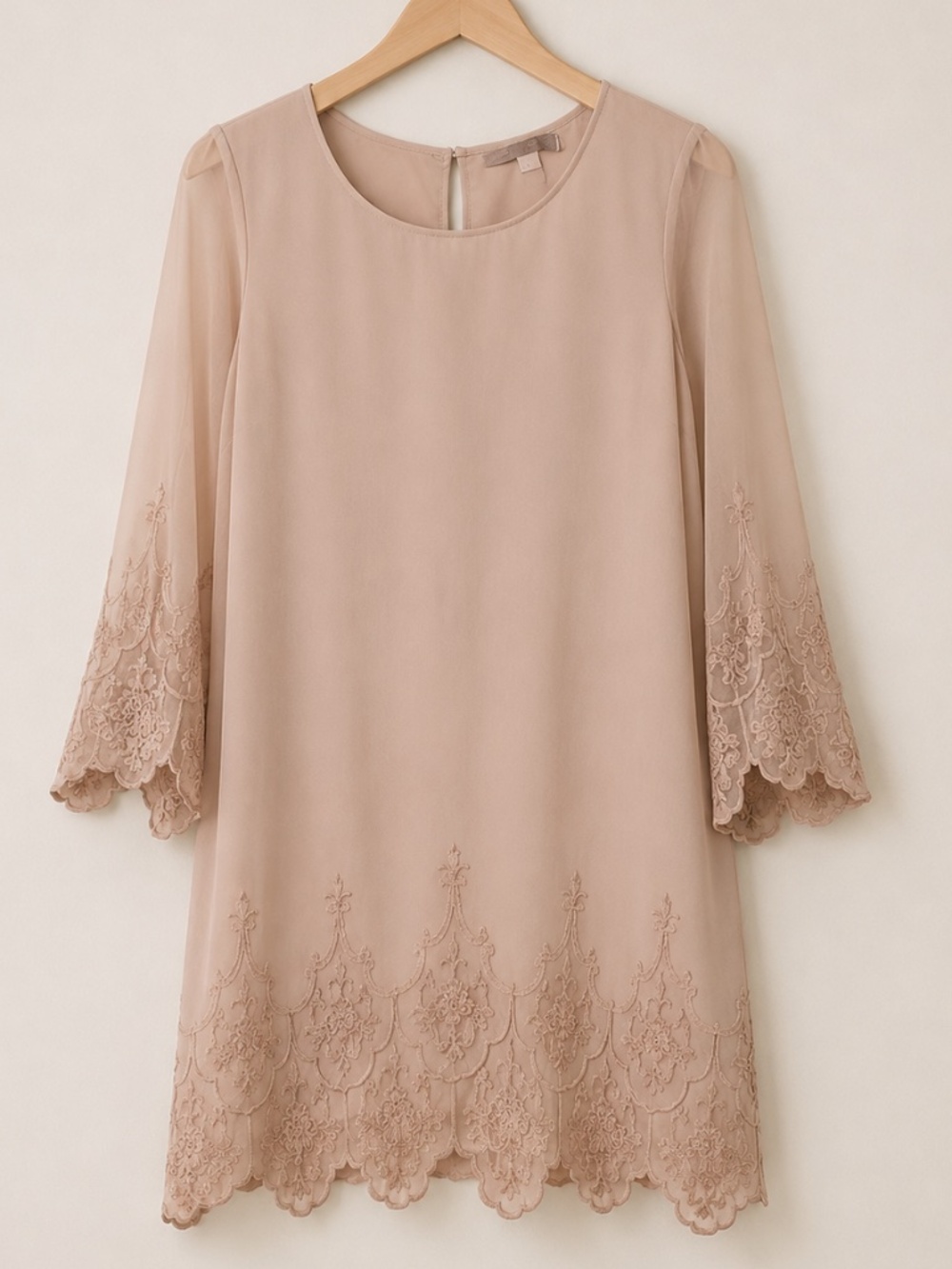 Blush Lace Dress with Scalloped Sleeves